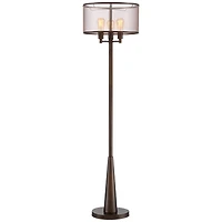 Franklin Iron Works Durango Rustic Farmhouse Floor Lamp 62" Tall Oiled Bronze Metal 3 Light Led Brown Sheer Drum Shade for Living Room Bedroom Of
