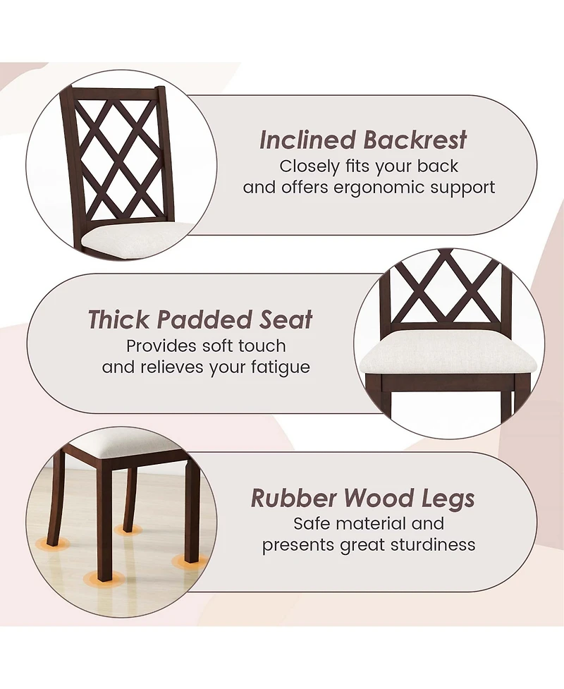 Set of 4 Dining Chairs Wood Kitchen Side Chair with Inclined Backrest Cherry