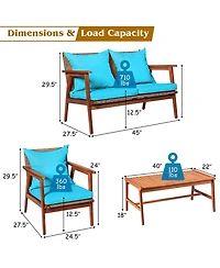 Costway 8PCS Patio Rattan Furniture Set Acacia Wood Frame Cushioned Sofa Chair Turquoise