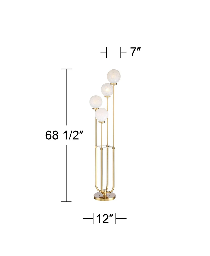 Possini Euro Design Mid Century Modern Glam Style Floor Lamp 4-Light Led 68.5" Tall Warm Gold Glass Globe Shade for Living Room House Uplight