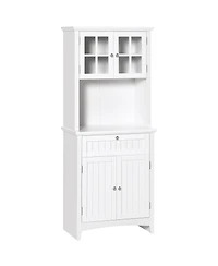Homcom Elegant Buffet with Hutch, Kitchen Pantry Storage Cabinet with Framed Glass Door Drawer and Microwave Space, White