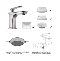 Aquaterior Simple 1 Hole Bathroom Square Faucet Undermount Sink Cold & Hot Water Nickel
