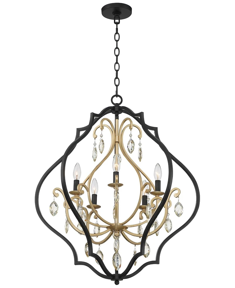 Barnes and Ivy Clara Black Soft Gold Iron Pendant Chandelier 26 1/2" Wide French Amber Crystal 5-Light Fixture for Dining Room House Home Foyer Entryw