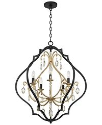 Barnes and Ivy Clara Black Soft Gold Iron Pendant Chandelier 26 1/2" Wide French Amber Crystal 5-Light Fixture for Dining Room House Home Foyer Entryw