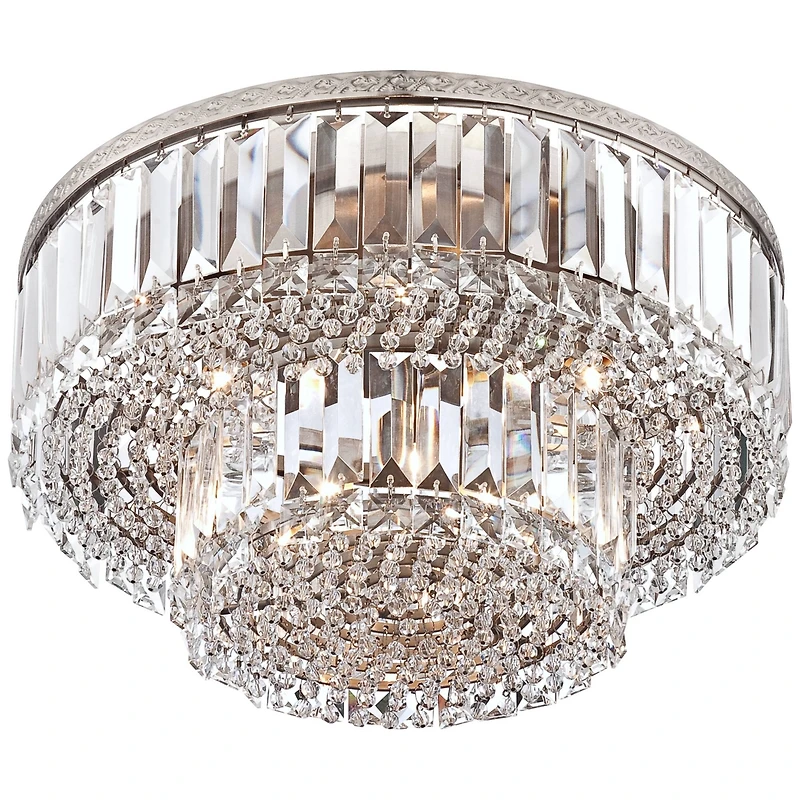 Vienna Full Spectrum Magnificence Modern Ceiling Light Flush Mount Fixture 16" Wide Brushed Satin Nickel Faceted Crystal Glass for Bedroom Living