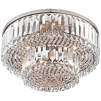 Vienna Full Spectrum Magnificence Modern Ceiling Light Flush Mount Fixture 16" Wide Brushed Satin Nickel Faceted Crystal Glass for Bedroom Living