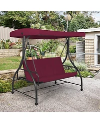 Costway Converting Outdoor Swing Canopy Hammock 3 Seats Patio Deck Furniture Wine Red