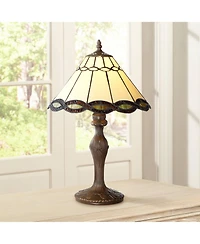 Robert Louis Tiffany Camile Traditional Tiffany Style Accent Table Lamp 18 1/2" High Antique Bronze Brown Woven Art Glass Shade Decor for Bedroom Hous