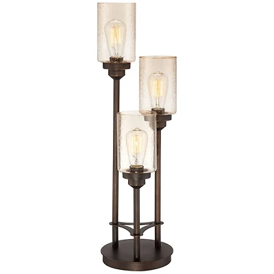 Franklin Iron Works Libby Rustic Farmhouse Table Lamp 30" Tall Bronze Metal Led Amber Seeded Glass Shade for Bedroom Living Room Bedside Nightsta