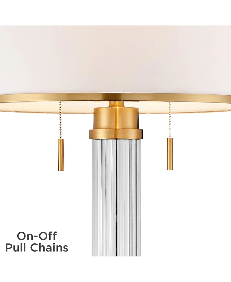 Possini Euro Design Cadence Modern Floor Lamp Standing 62" Tall Crystal Glass Column Satin Brass Linen Drum Shade for Living Room Bedroom Office
