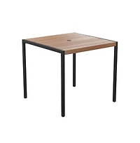 Merrick Lane Faux Teak Outdoor Dining Table With Powder Coated Steel Frame And Umbrella Hole