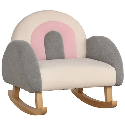 Qaba Kids Sofa, Rocking Toddler Sofa Chair with Solid Wooden Frame, Faux Lamb Fleece Fabric, Arm for Nursery or Playroom, Ages 3-5 Years Ol