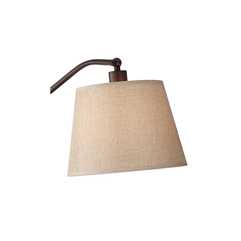 Regency Hill Downbridge Style Desk Table Lamp Adjustable Height 30.5" Tall Bronze Metal Tan Linen Look Shade for Living Room Bedroom Office