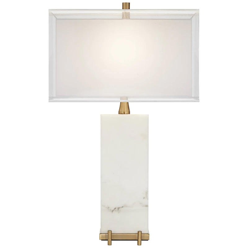 Possini Euro Design Jules Modern Table Lamp 30 1/2" Tall White Faux Marble Rectangular Double Shade for Bedroom Living Room Bedside Nightstand Of