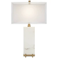 Possini Euro Design Jules Modern Table Lamp 30 1/2" Tall White Faux Marble Rectangular Double Shade for Bedroom Living Room Bedside Nightstand Of