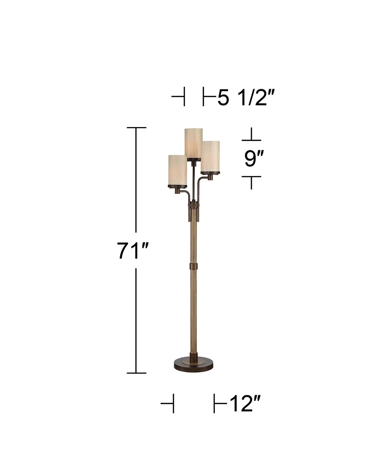 Franklin Iron Works Astoria Rustic Farmhouse Floor Lamp 71" Tall Bronze Faux Wood 3 Light Tree Tea Alabaster Glass for Living Room Bedroom Office