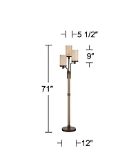 Franklin Iron Works Astoria Rustic Farmhouse Floor Lamp 71" Tall Bronze Faux Wood 3 Light Tree Tea Alabaster Glass for Living Room Bedroom Office