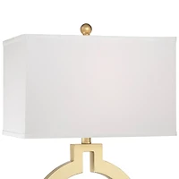 360 Lighting Modern Table Lamps 28 1/2" Tall Set of 2 with Usb Charging Port Brushed Gold Open Ring White Shade for Bedroom Living Room House Bed