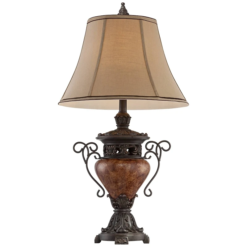 Regency Hill Traditional Table Lamp 31.5" Tall Bronze Crackle Urn Faux Silk Bell Shade for Living Room Family Bedroom Bedside Nightstand