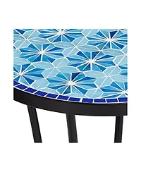 Teal Island Designs Blue Star Modern Black Metal Round Outdoor Accent Side Table 14" Wide with Lower Shelf Mosaic Tabletop Gracefully Curved Legs for