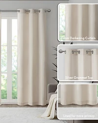 Madison Park Galen Basketweave Room Darkening Curtain panels Pair for bedroom, Silver grommet top fit up to 1.25 inches rod 2 set Living Ro