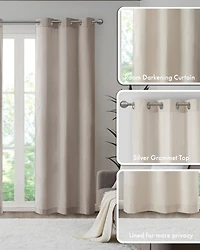 Madison Park Galen Basketweave Room Darkening Curtain panels Pair for bedroom, Silver grommet top fit up to 1.25 inches rod 2 set Living Ro