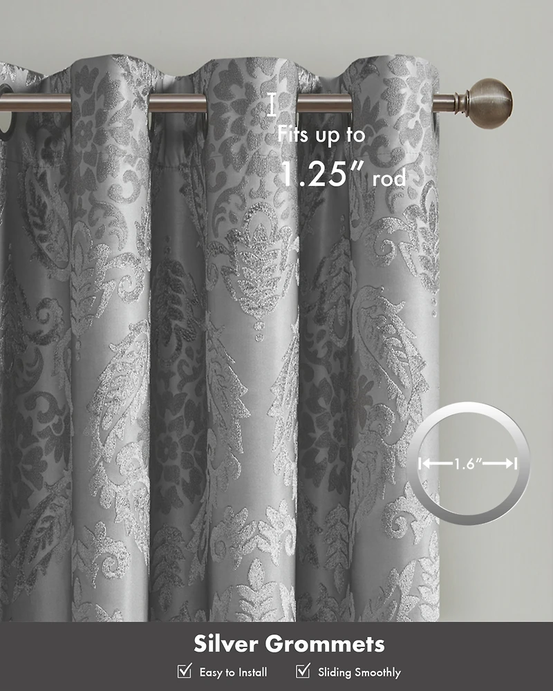 SunSmart Amelia Knitted Jacquard Paisley Total Blackout Grommet Top Curtain Panel, Single Curtain with Privacy Lining for Bedroom and Living Room
