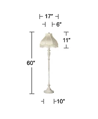 Traditional Vintage like Shabby Chic Lamp Floor Standing 60" Tall Antique White Victorian Cream Scallop Fabric Dome Shade with Fringe Decor for L
