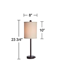 Trotter Modern Industrial Table Lamps 23.75" High Set of 2 with Usb and Outlet in Base Dimmable Led Oil Rubbed Bronze Burlap Fabric Shades Living