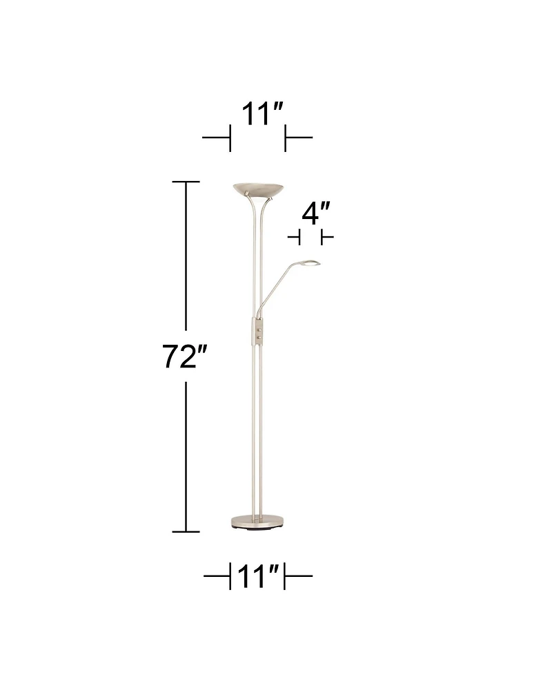 360 Lighting Canby Modern Torchiere Floor Lamp with Side Light 72" Tall Brushed Nickel Dimmable Led for Living Room Reading Bedroom Office House