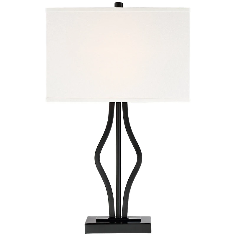 360 Lighting Ally Modern Table Lamps 26 1/2" High Set of 2 Black Metal with Usb Charging Port Rectangular Fabric Shade for Bedroom Living Room De