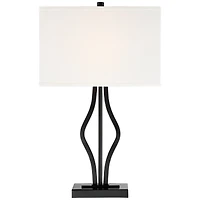 360 Lighting Ally Modern Table Lamps 26 1/2" High Set of 2 Black Metal with Usb Charging Port Rectangular Fabric Shade for Bedroom Living Room De