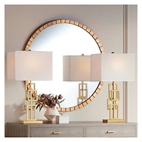 360 Lighting Gale Modern Mid Century Table Lamps 26" High Set of 2 Brushed Gold Grid Metal White Shade for Bedroom Living Room Bedside Nightstand