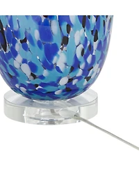360 Lighting Marnie Modern Coastal Table Lamp 28" Tall Blue Art Glass White Fabric Drum Shade for Bedroom Living Room Bedside Nightstand Office H