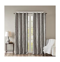 Mirage Knitted Jacquard Damask Total blackout curtains for bedroom, Silver grommet top fit up to 1.25 inches rod Single Curtain Panel for Living Room