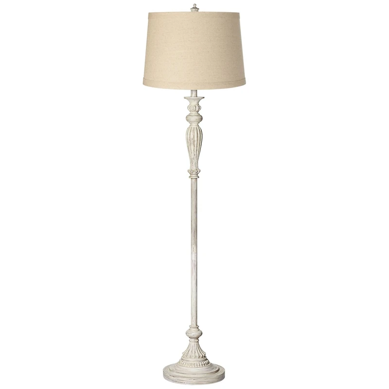 360 Lighting Vintage Shabby Chic Floor Lamp 60" Tall Antique White Washed Burlap Drum Shade for Living Room Reading Bedroom Office