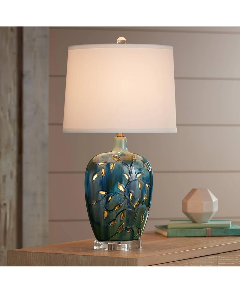 360 Lighting Devan Modern Table Lamp 24 1/2" High Blue Ceramic with Table Top Dimmer Led Nightligh White Shade for Bedroom Living Room Nightstand