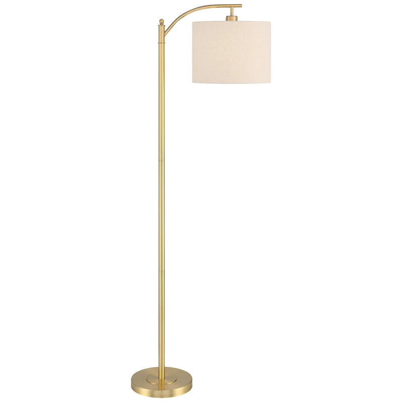 360 Lighting Modern Downbridge Floor Lamp 61 1/2" Tall Warm Gold Metal Off-White Linen Drum Shade for Living Room Reading Bedroom