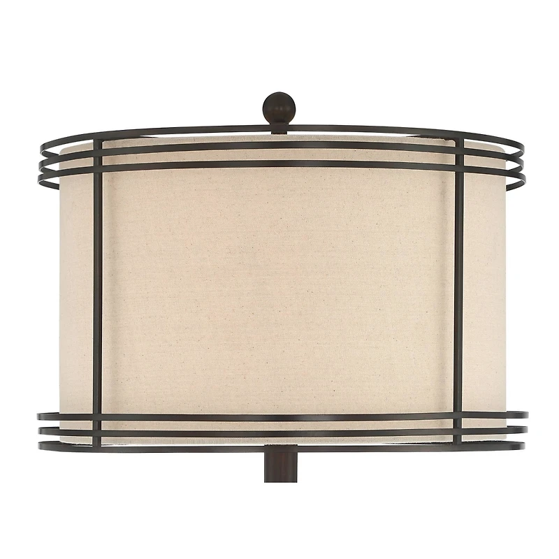 Barnes and Ivy Henson Industrial Floor Lamp 63" Tall Bronze with Led Nightlight Earthy Fabric Drum Shade for Living Room Bedroom Office House Hom