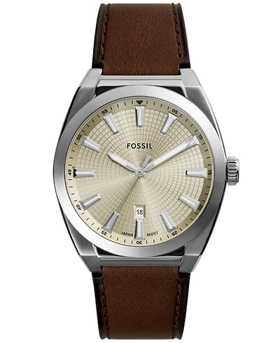 Fossil Men's Everett Three-Hand Date Brown Leather Watch 42mm