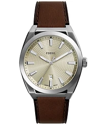 Fossil Men's Everett Three-Hand Date Brown Leather Watch 42mm