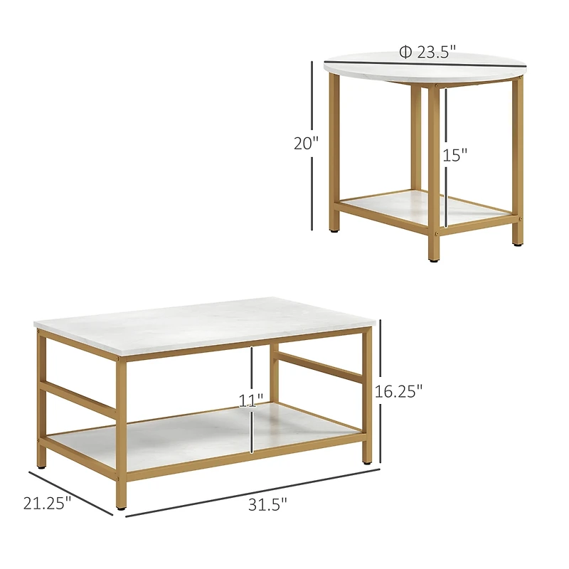 Homcom Tables Set of 2 with Storage Shelves, Faux Top