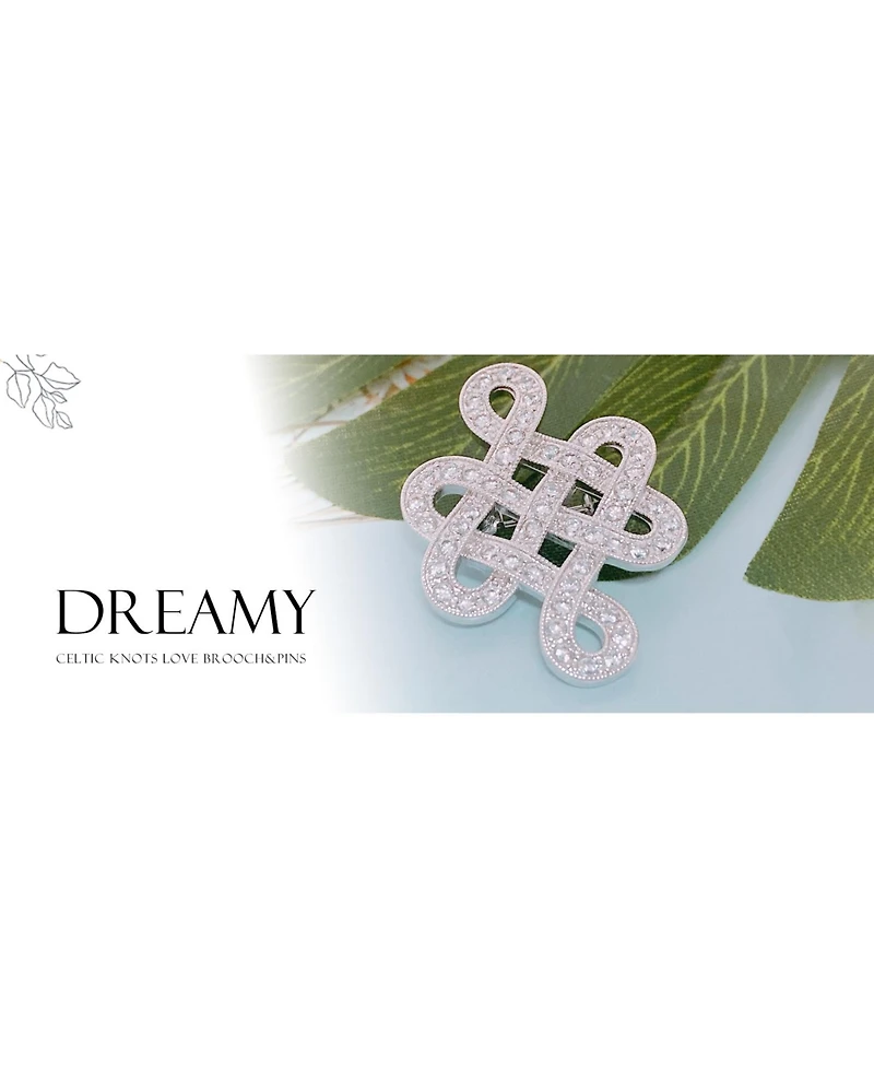 Bling Jewelry Eternal Celtic Love Knot Work Cubic Zirconia Pave Cz Brooch Pin Rhodium Plated Brass 1.2 Inch
