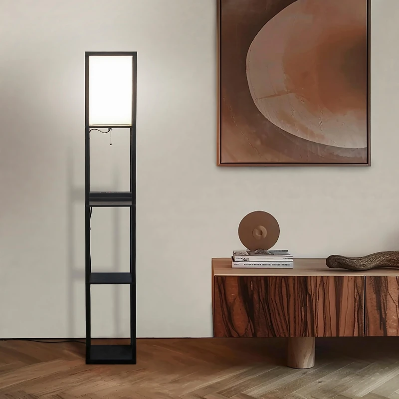 Maxwell 63" Led Shelf Column Floor Lamp with Lantern Shade