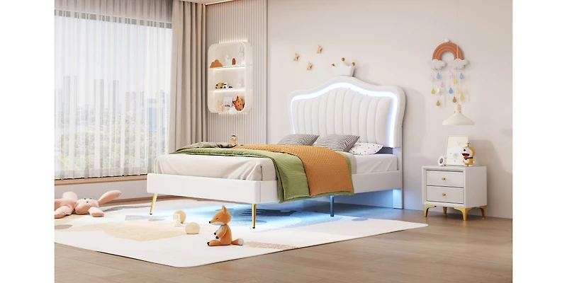 Streamdale Crown Headboard Upholstered Bed with Led Lights