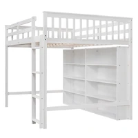 Full Size Loft Bed With 8 Open Storage Shelves And Builtin Ladder