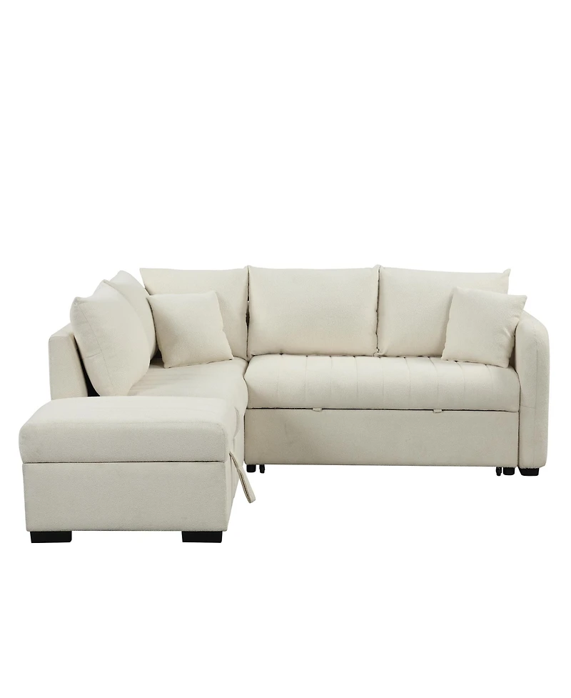 Simplie Fun Versatile L-Shaped Sofa Bed with Usb Ports, Movable Ottoman, & Pull-Out