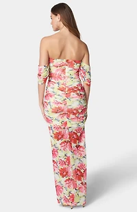 Bebe Women's Printed Off Shoulder Mesh Dress