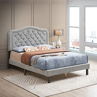 Simplie Fun Gray Velvet Upholstered Queen Platform Bed
