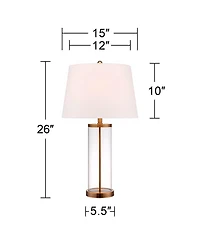 Modern Coastal Table Lamp Fillable 26" High Clear Glass Cylinder Gold Metal White Drum Ball Shade Decor for Living Room Bedroom Beach House Bedsi